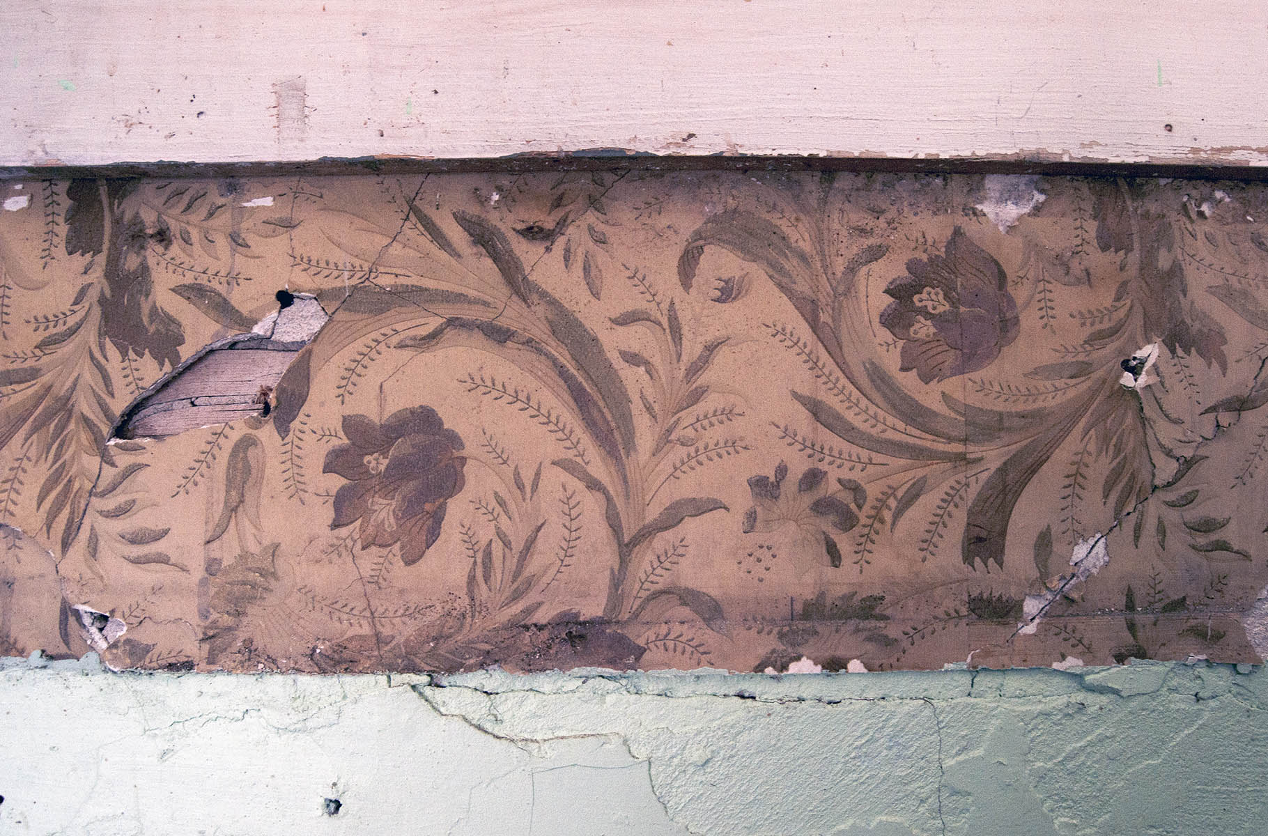 29 of 29 East Monkton Church, old wallpaper on northwest staircase, Nov. 19, 2016, facing north
